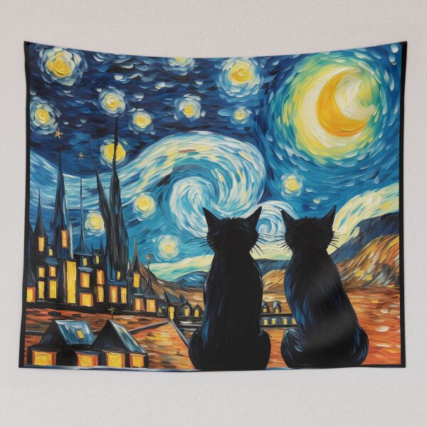 Item preview, Van gogh Inspired Starry Night Cat Painting designed and sold by Vangoholic.