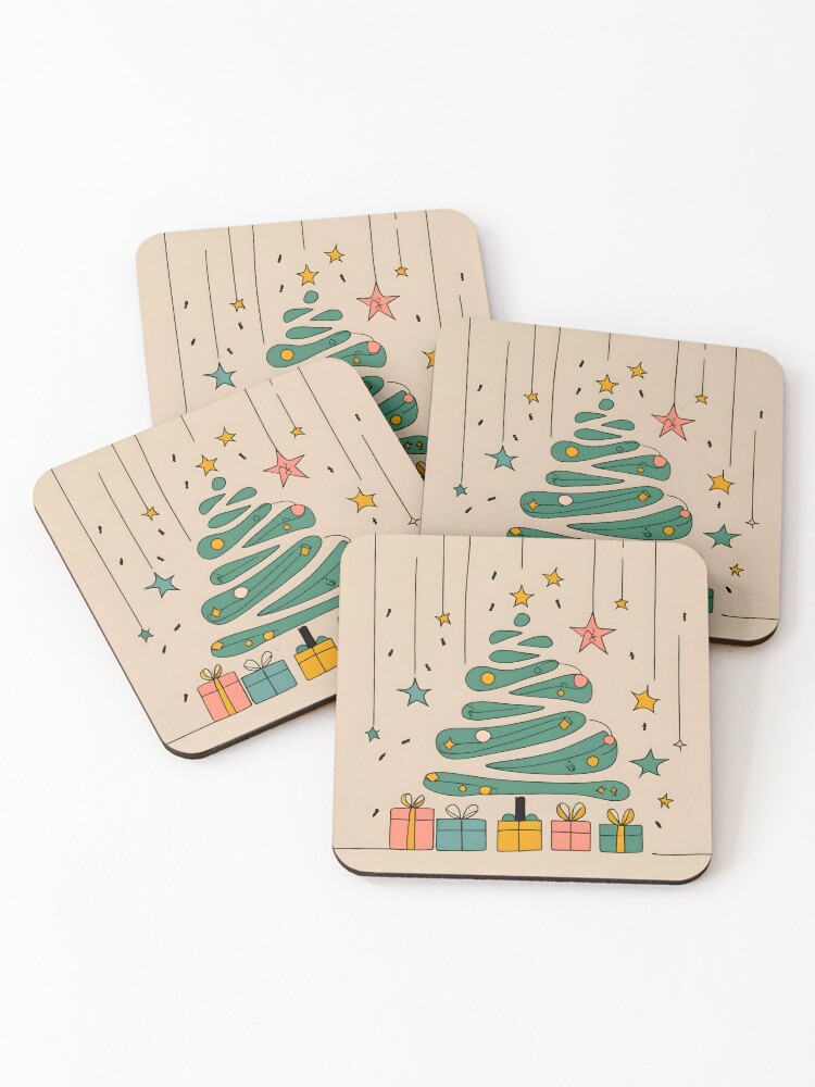 Thumbnail 1 of 5, Coasters (Set of 4), Modern Christmas Tree Minimalistic Drawing designed and sold by Patricks-Art.