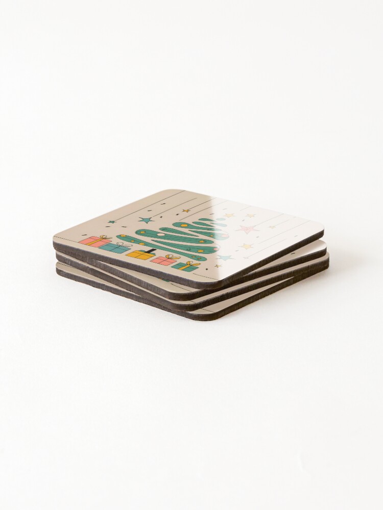 Thumbnail 4 of 5, Coasters (Set of 4), Modern Christmas Tree Minimalistic Drawing designed and sold by Patricks-Art.