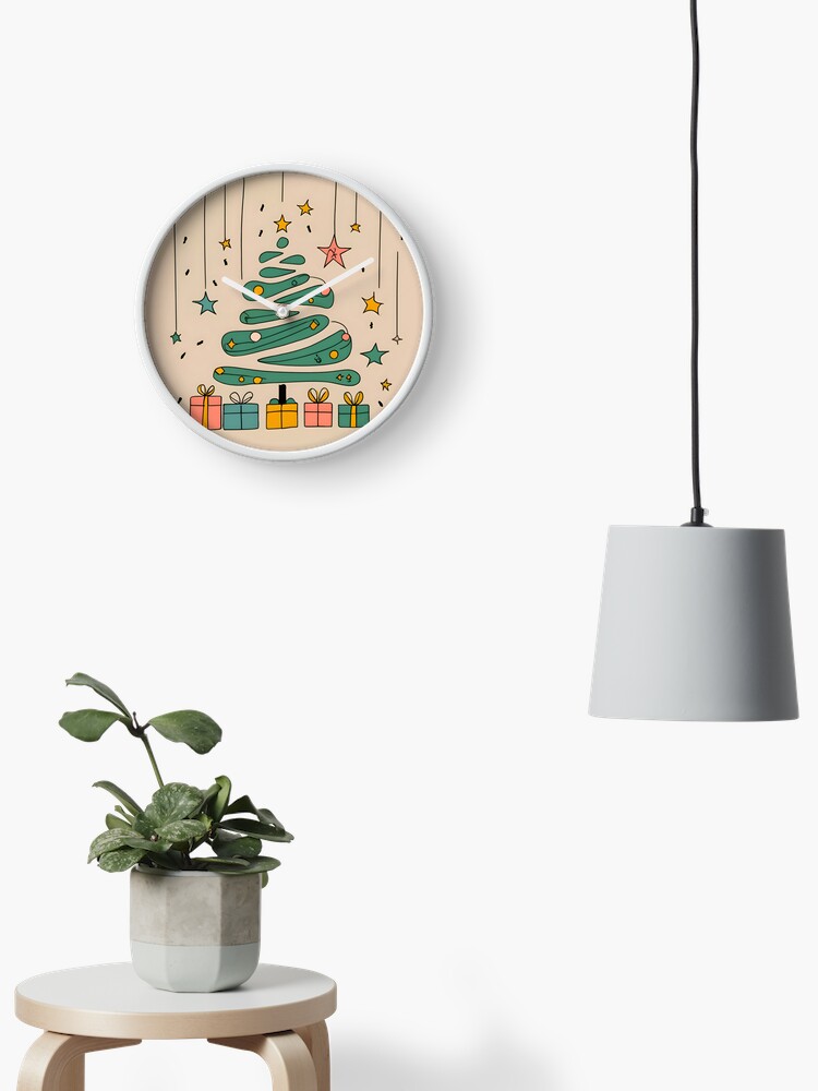 Thumbnail 2 of 4, Clock, Modern Christmas Tree Minimalistic Drawing designed and sold by Patricks-Art.