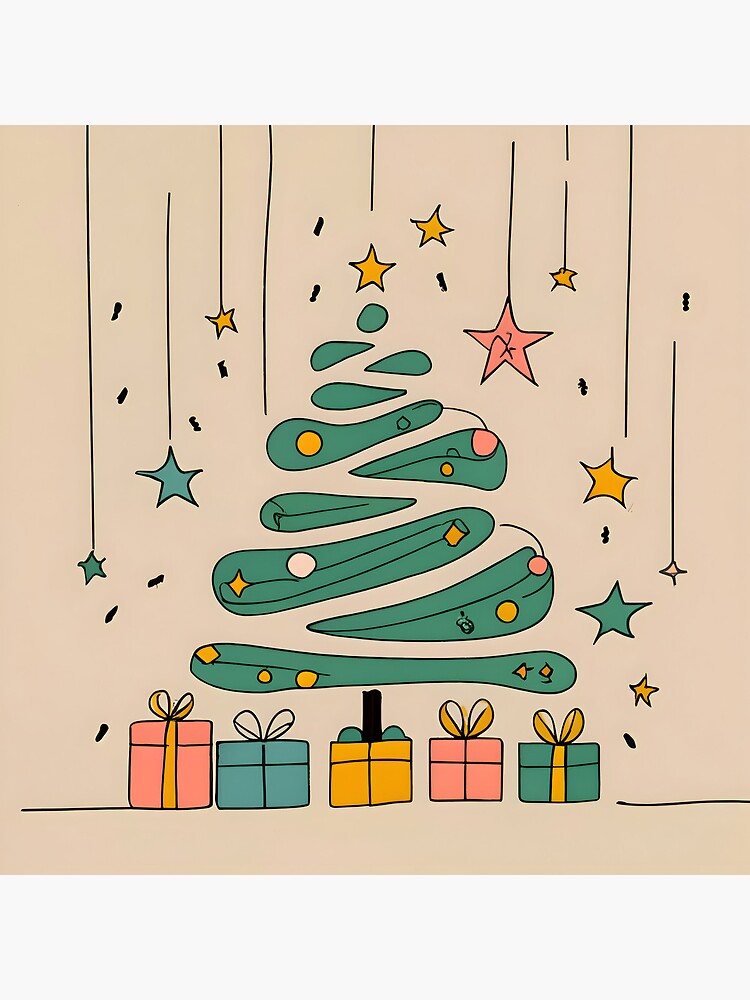 Thumbnail 4 of 4, Clock, Modern Christmas Tree Minimalistic Drawing designed and sold by Patricks-Art.
