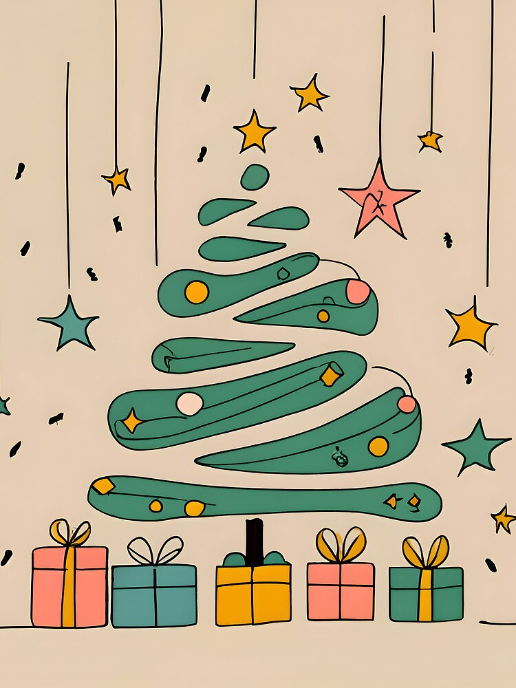 Thumbnail 3 of 3, Drawstring Bag, Modern Christmas Tree Minimalistic Drawing designed and sold by Patricks-Art.