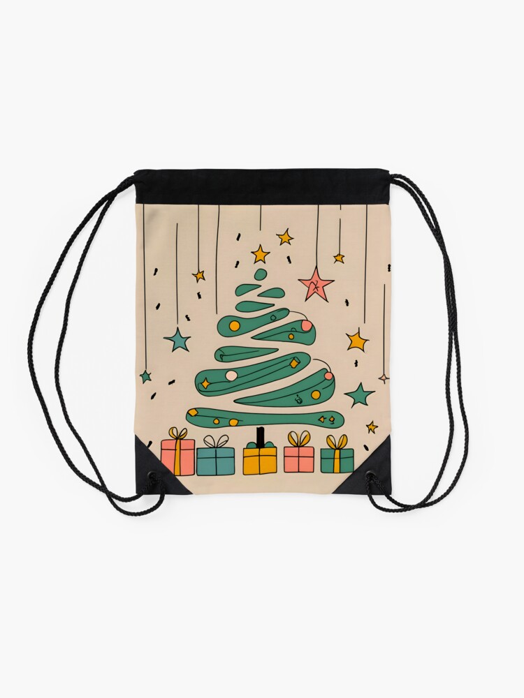 Thumbnail 2 of 3, Drawstring Bag, Modern Christmas Tree Minimalistic Drawing designed and sold by Patricks-Art.