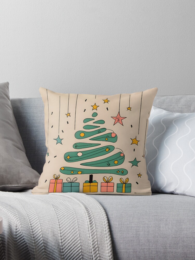 Thumbnail 1 of 4, Pillow, Modern Christmas Tree Minimalistic Drawing designed and sold by Patricks-Art.