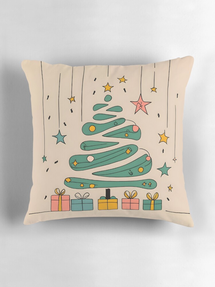 Thumbnail 3 of 4, Pillow, Modern Christmas Tree Minimalistic Drawing designed and sold by Patricks-Art.