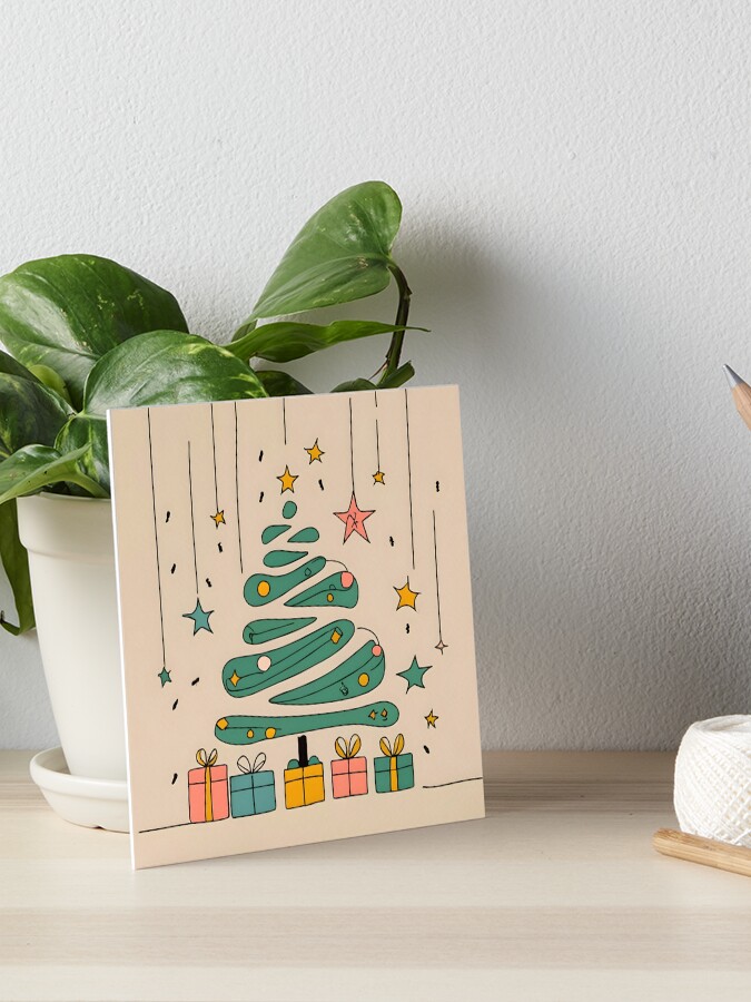 Thumbnail 1 of 2, Art Board Print, Modern Christmas Tree Minimalistic Drawing designed and sold by Patricks-Art.