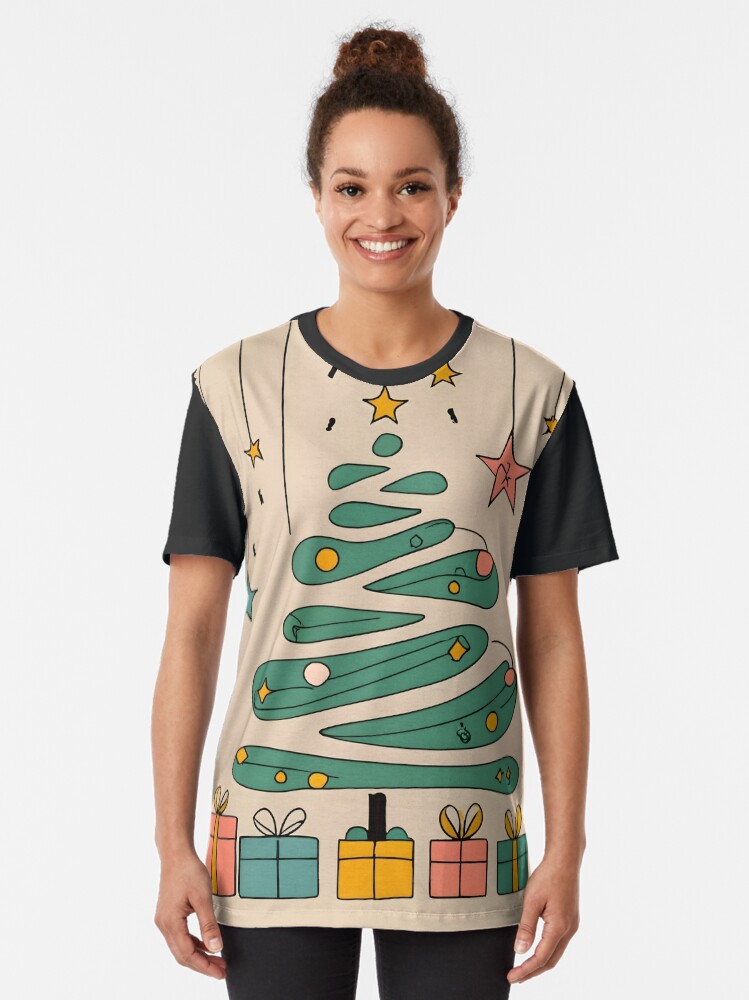 Thumbnail 2 of 5, Graphic T-Shirt, Modern Christmas Tree Minimalistic Drawing designed and sold by Patricks-Art.