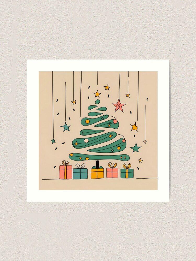 Thumbnail 1 of 3, Art Print, Modern Christmas Tree Minimalistic Drawing designed and sold by Patricks-Art.