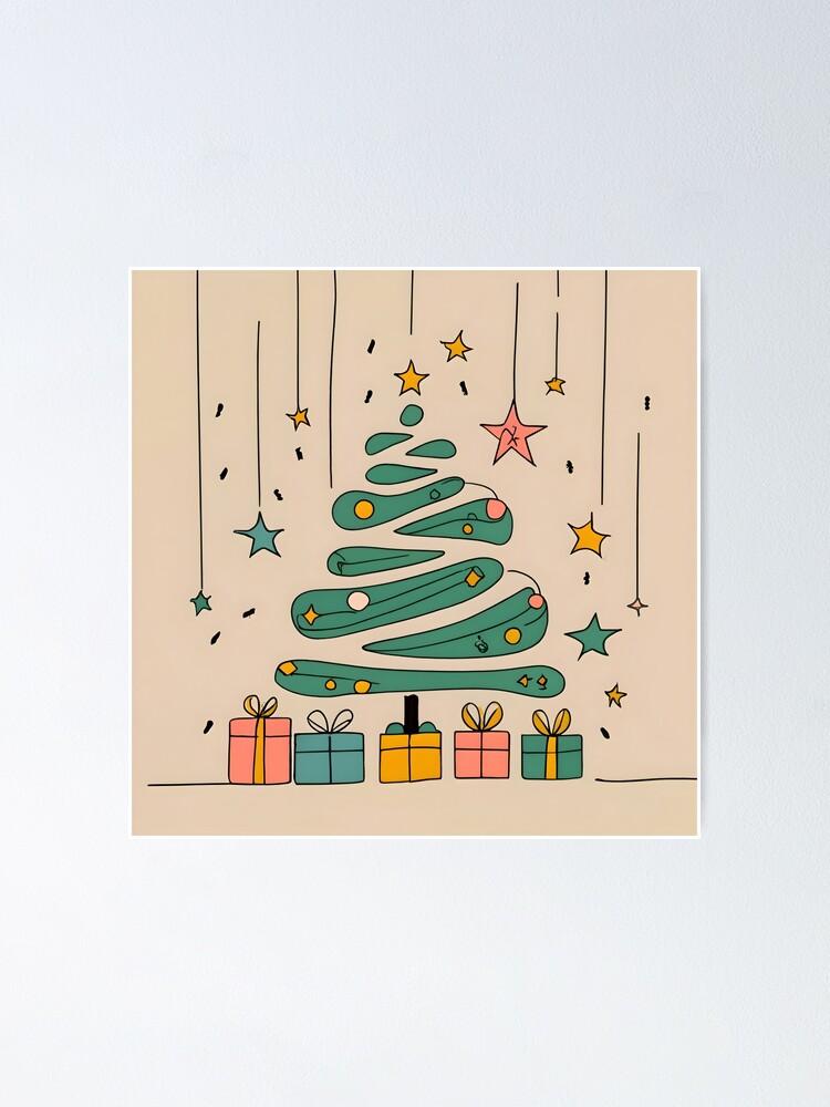 Thumbnail 2 of 3, Poster, Modern Christmas Tree Minimalistic Drawing designed and sold by Patricks-Art.