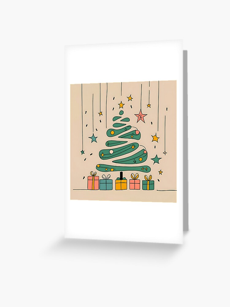 Thumbnail 1 of 2, Greeting Card, Modern Christmas Tree Minimalistic Drawing designed and sold by Patricks-Art.
