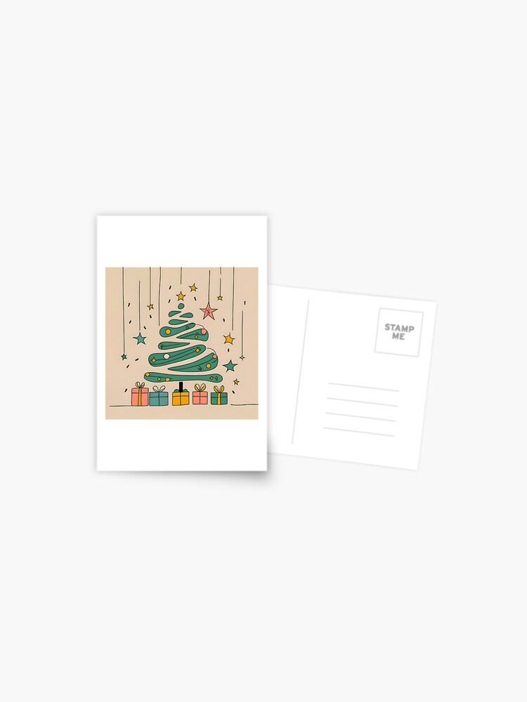 Thumbnail 1 of 2, Postcard, Modern Christmas Tree Minimalistic Drawing designed and sold by Patricks-Art.