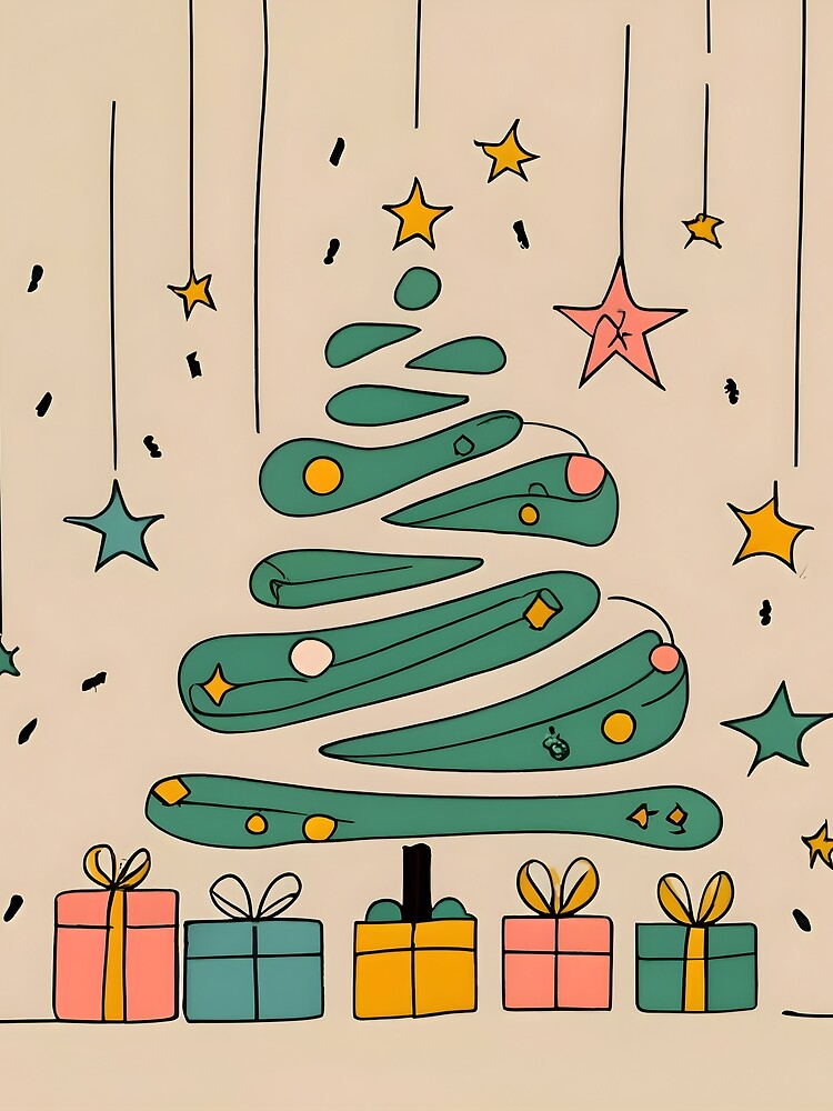Thumbnail 3 of 3, Scarf, Modern Christmas Tree Minimalistic Drawing designed and sold by Patricks-Art.