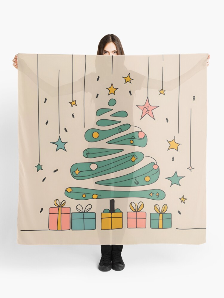 Thumbnail 1 of 3, Scarf, Modern Christmas Tree Minimalistic Drawing designed and sold by Patricks-Art.