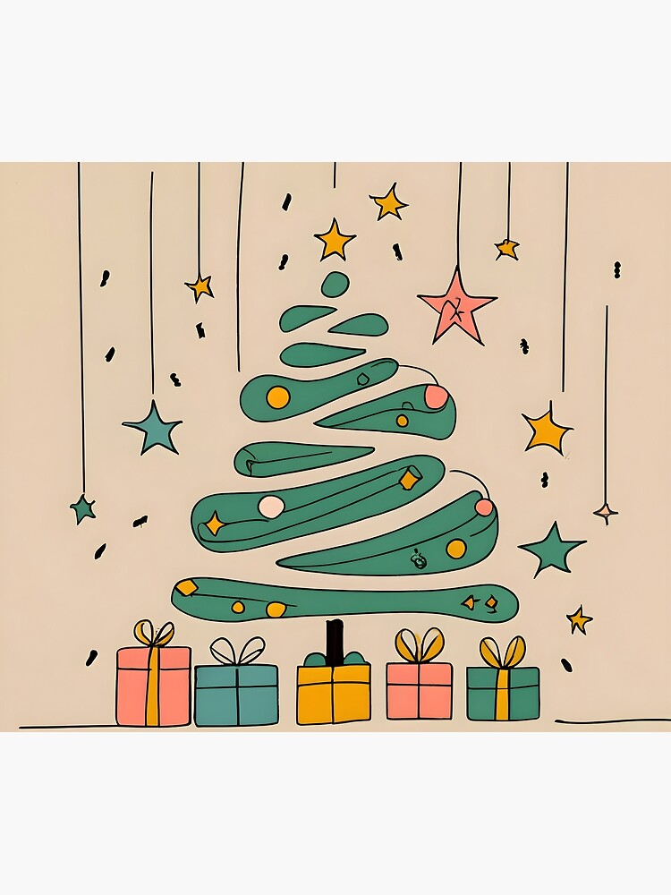Thumbnail 3 of 3, Tapestry, Modern Christmas Tree Minimalistic Drawing designed and sold by Patricks-Art.