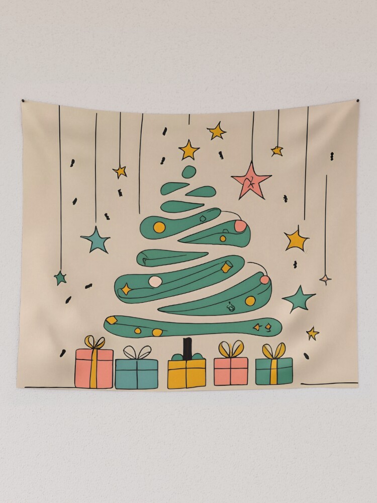 Thumbnail 2 of 3, Tapestry, Modern Christmas Tree Minimalistic Drawing designed and sold by Patricks-Art.