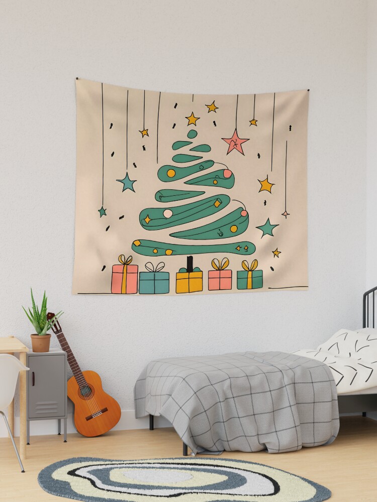 Thumbnail 1 of 3, Tapestry, Modern Christmas Tree Minimalistic Drawing designed and sold by Patricks-Art.
