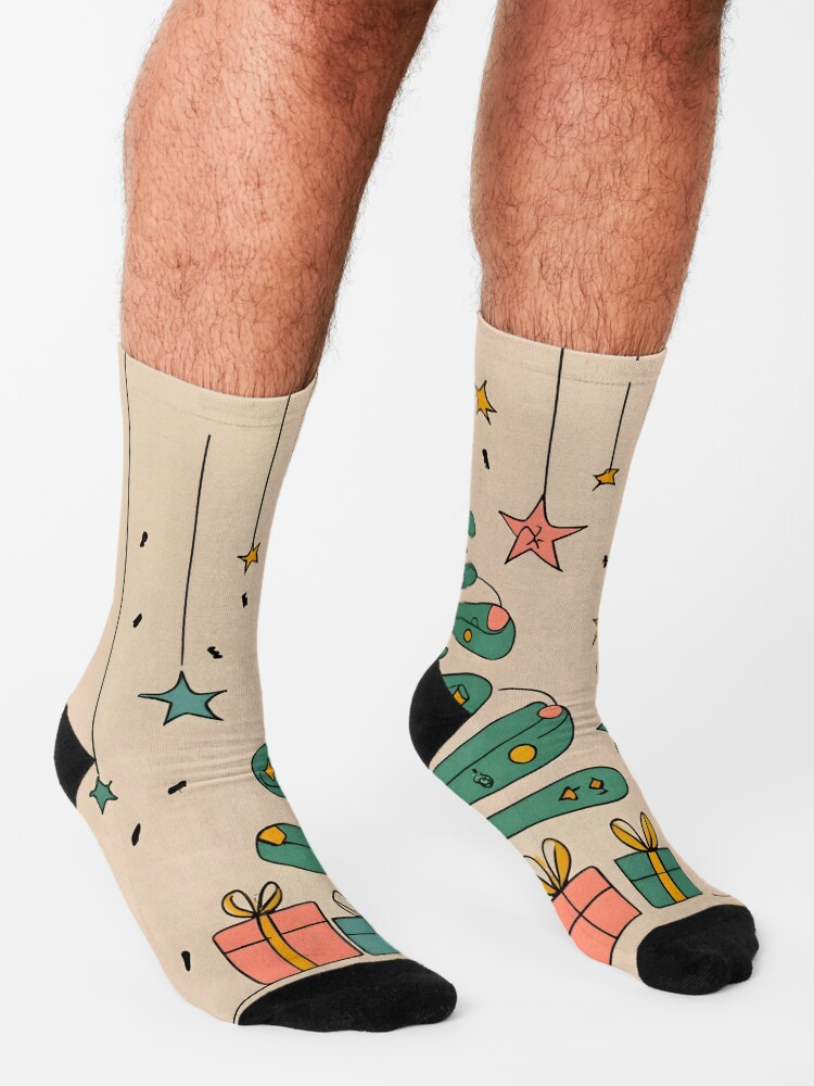 Thumbnail 3 of 5, Socks, Modern Christmas Tree Minimalistic Drawing designed and sold by Patricks-Art.