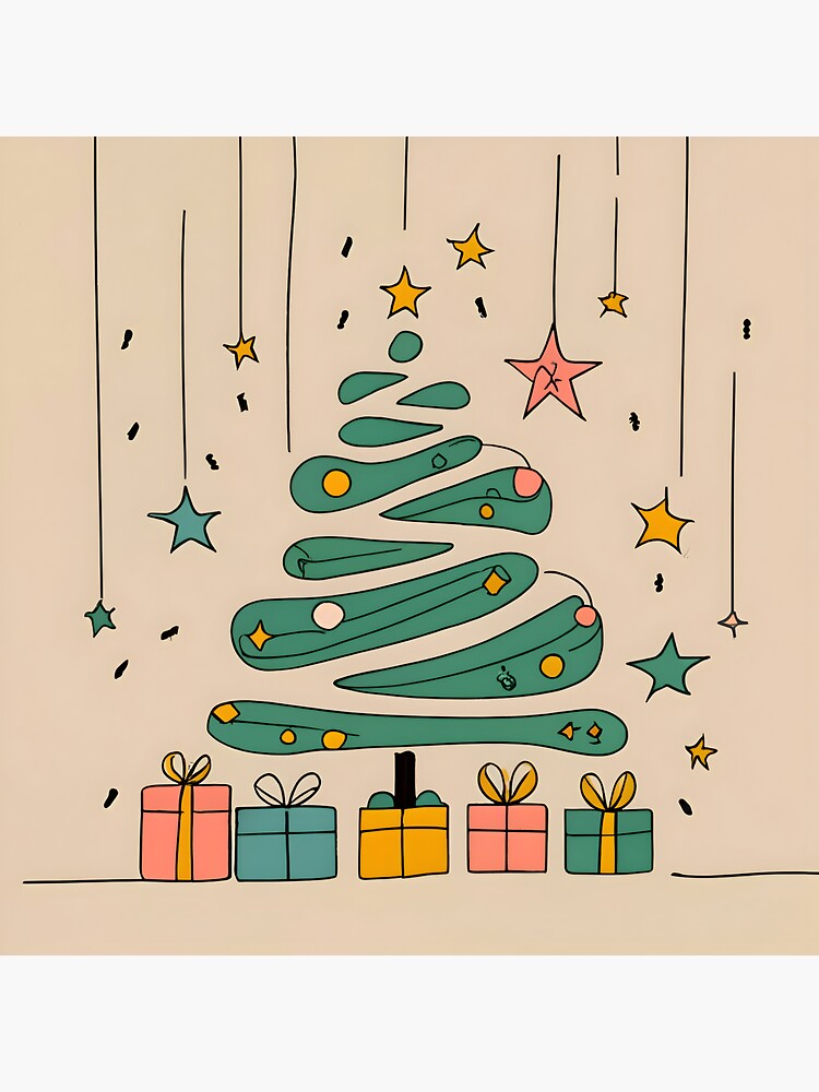 Thumbnail 3 of 3, Sticker, Modern Christmas Tree Minimalistic Drawing designed and sold by Patricks-Art.