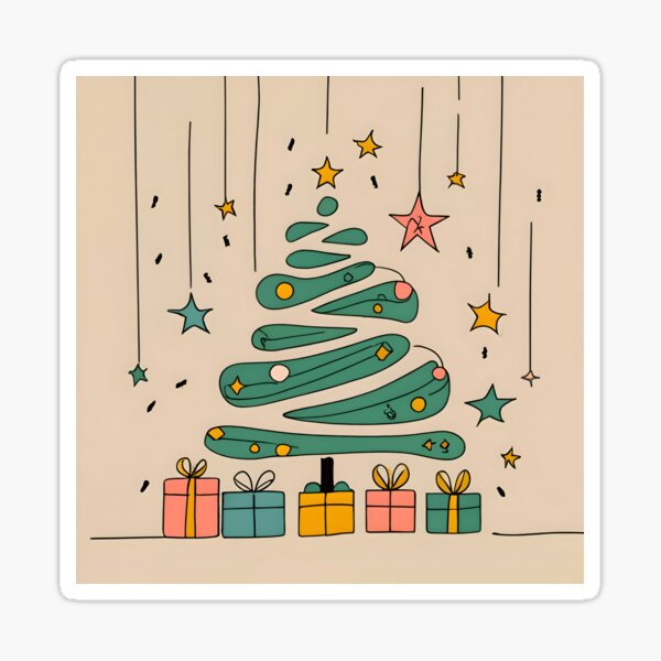 Modern Christmas Tree Minimalistic Drawing Sticker