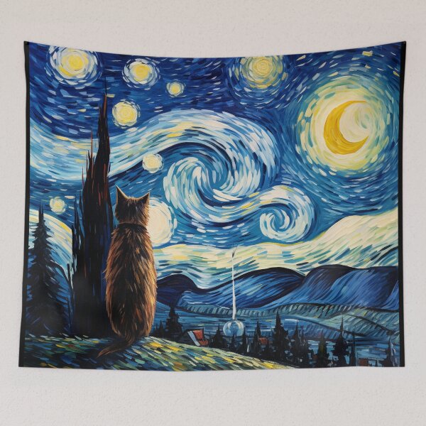 Item preview, Van gogh Inspired Starry Night Cat Painting designed and sold by Vangoholic.