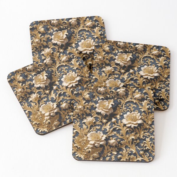 Item preview, High-quality floral pattern in baroque style - ideal for weddings - black gold designed and sold by biiid.