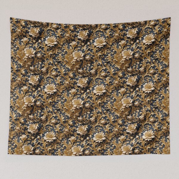 Item preview, High-quality floral pattern in baroque style - ideal for weddings - black gold designed and sold by biiid.