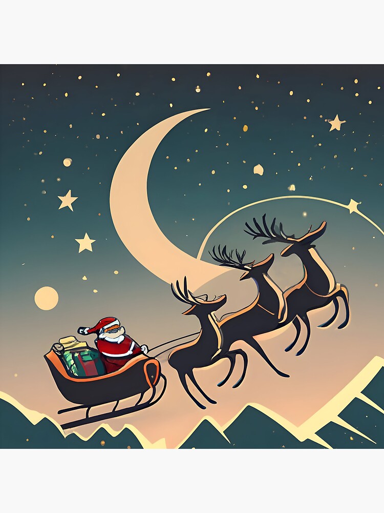 Thumbnail 3 of 3, Pin, Santa Claus in sleigh with reindeers Minimalistic Drawing designed and sold by Patricks-Art.