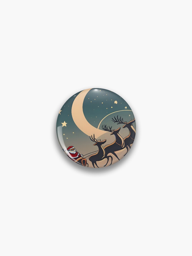 Thumbnail 1 of 3, Pin, Santa Claus in sleigh with reindeers Minimalistic Drawing designed and sold by Patricks-Art.