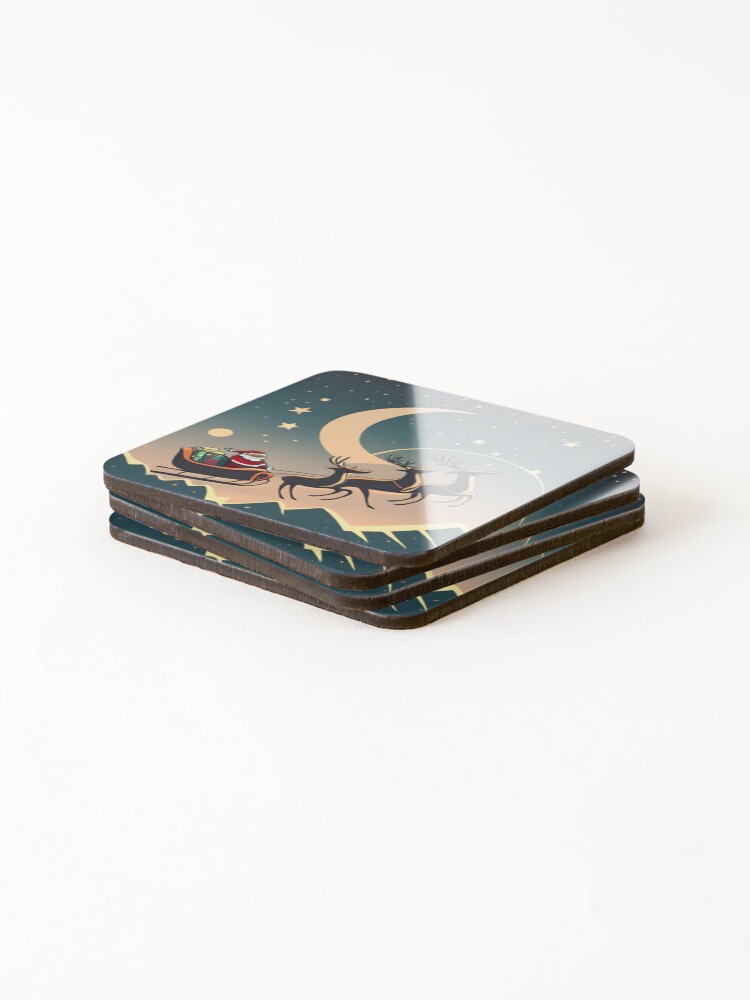 Thumbnail 4 of 5, Coasters (Set of 4), Santa Claus in sleigh with reindeers Minimalistic Drawing designed and sold by Patricks-Art.