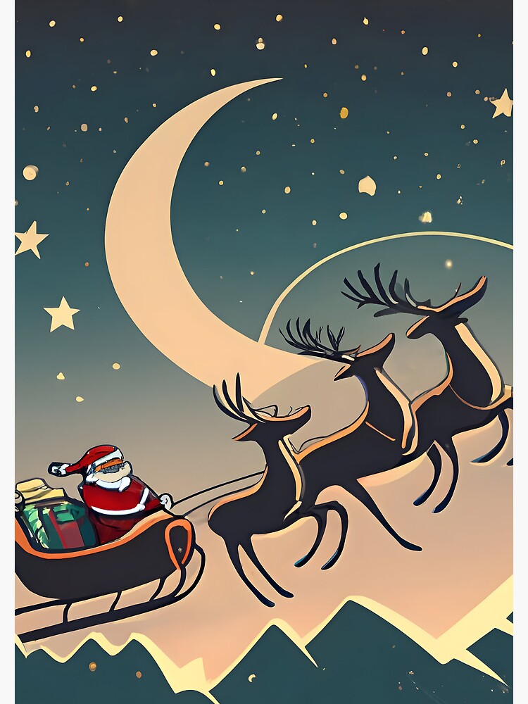 Thumbnail 3 of 3, Journal, Santa Claus in sleigh with reindeers Minimalistic Drawing designed and sold by Patricks-Art.