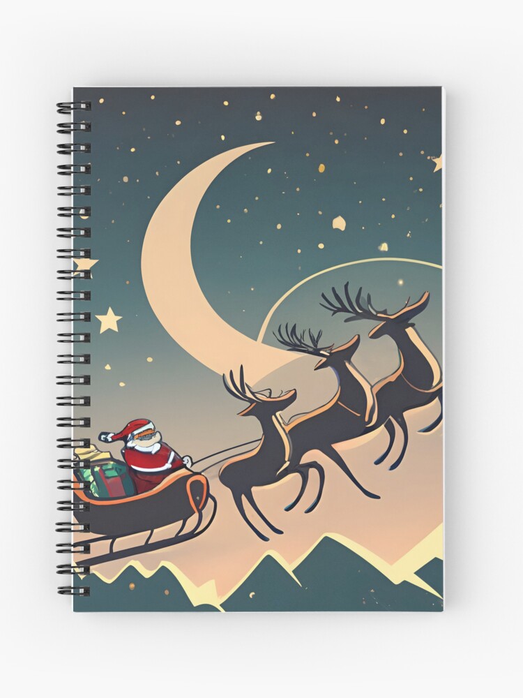 Thumbnail 1 of 3, Journal, Santa Claus in sleigh with reindeers Minimalistic Drawing designed and sold by Patricks-Art.