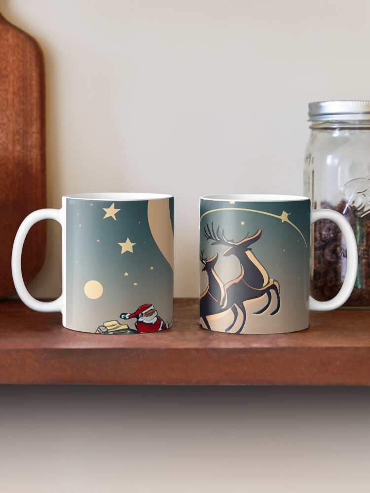 Thumbnail 2 of 6, Coffee Mug, Santa Claus in sleigh with reindeers Minimalistic Drawing designed and sold by Patricks-Art.