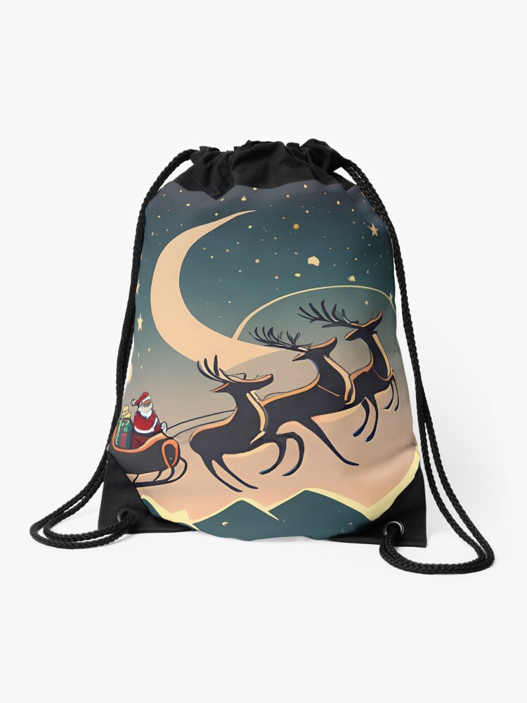 Thumbnail 1 of 3, Drawstring Bag, Santa Claus in sleigh with reindeers Minimalistic Drawing designed and sold by Patricks-Art.