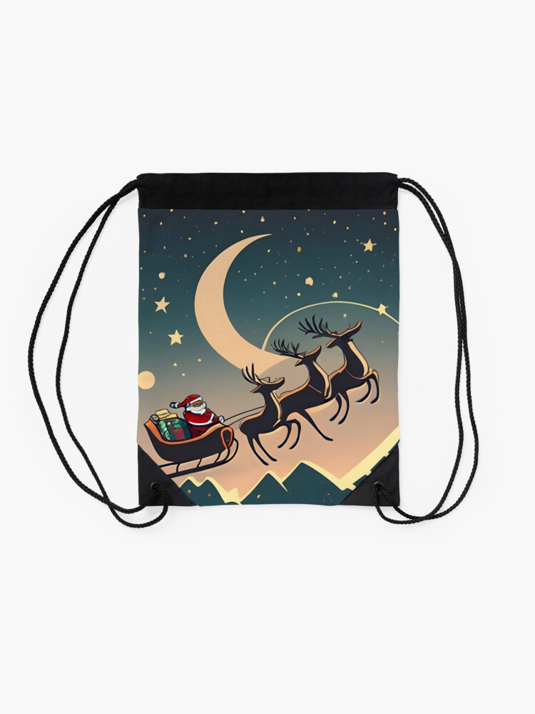 Thumbnail 2 of 3, Drawstring Bag, Santa Claus in sleigh with reindeers Minimalistic Drawing designed and sold by Patricks-Art.