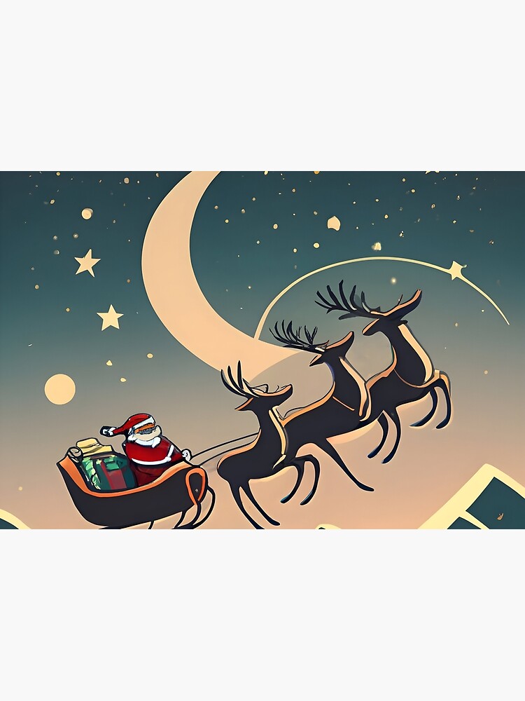 Thumbnail 3 of 3, Journal, Santa Claus in sleigh with reindeers Minimalistic Drawing designed and sold by Patricks-Art.