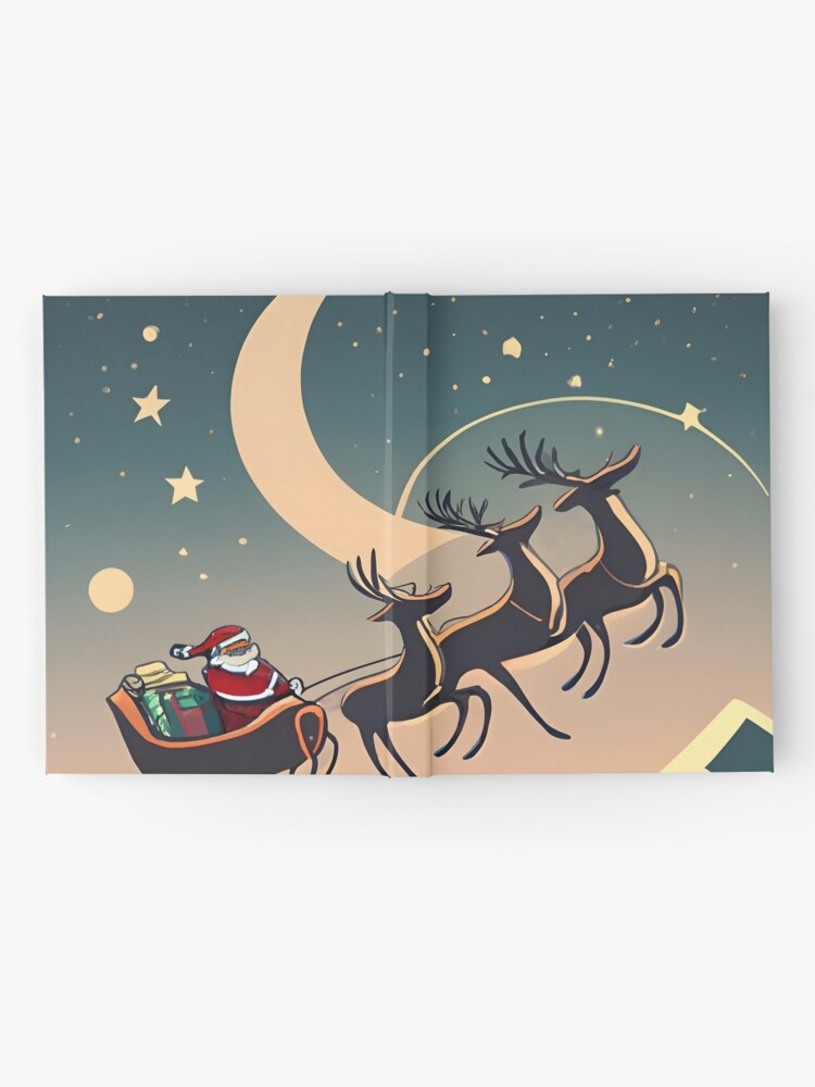 Thumbnail 2 of 3, Journal, Santa Claus in sleigh with reindeers Minimalistic Drawing designed and sold by Patricks-Art.