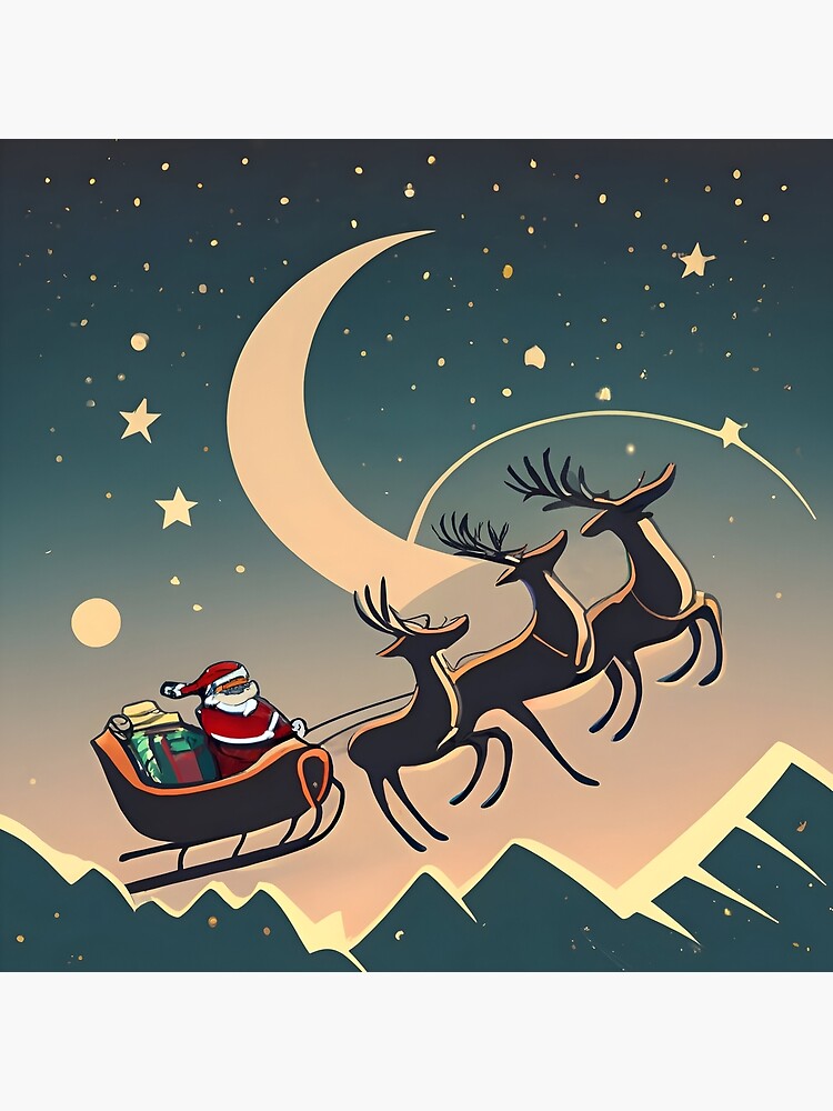 Thumbnail 4 of 4, Pillow, Santa Claus in sleigh with reindeers Minimalistic Drawing designed and sold by Patricks-Art.