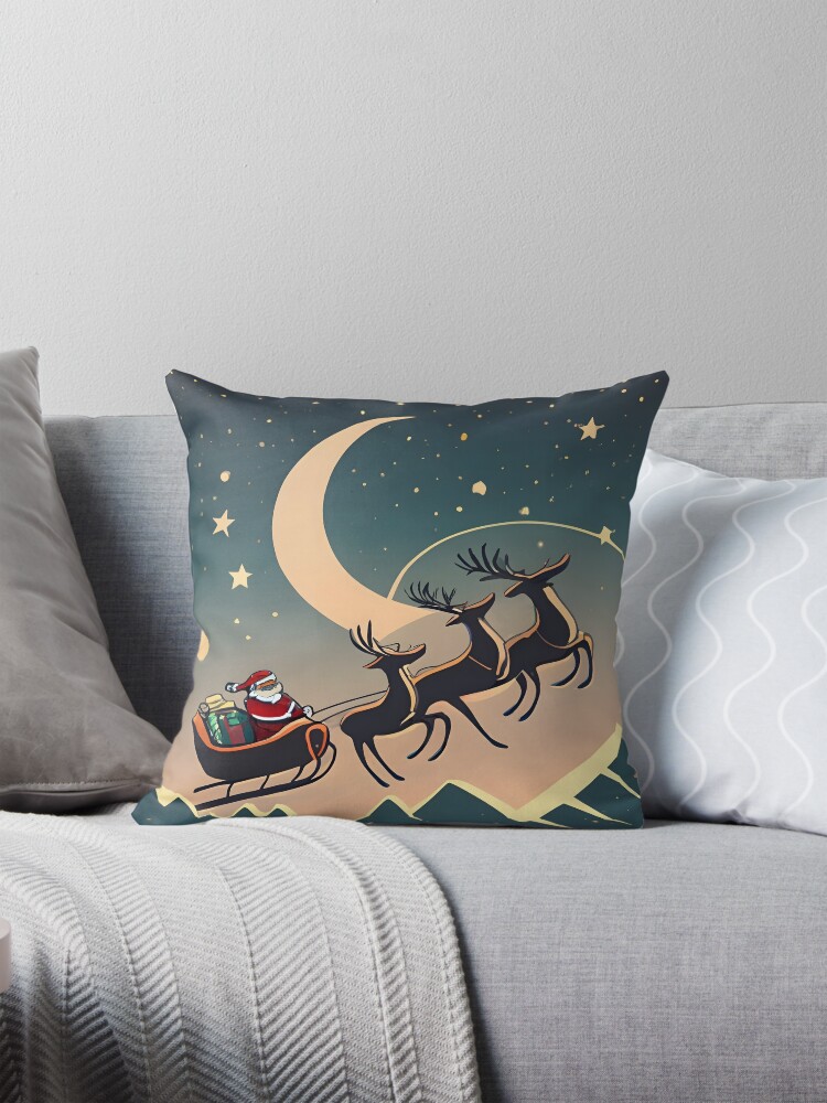 Thumbnail 1 of 4, Pillow, Santa Claus in sleigh with reindeers Minimalistic Drawing designed and sold by Patricks-Art.