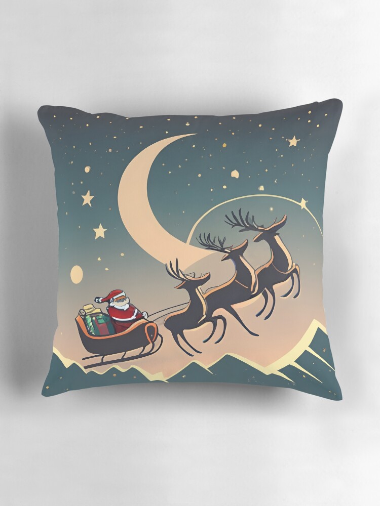 Thumbnail 3 of 4, Pillow, Santa Claus in sleigh with reindeers Minimalistic Drawing designed and sold by Patricks-Art.