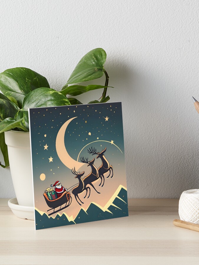 Thumbnail 1 of 2, Art Board Print, Santa Claus in sleigh with reindeers Minimalistic Drawing designed and sold by Patricks-Art.