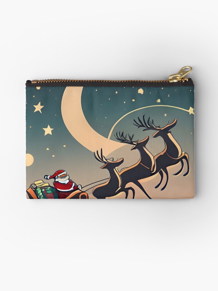 Thumbnail 1 of 4, Zipper Pouch, Santa Claus in sleigh with reindeers Minimalistic Drawing designed and sold by Patricks-Art.