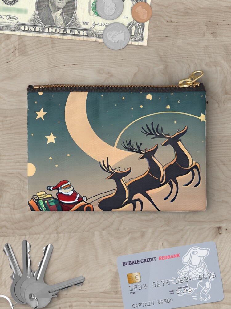 Thumbnail 3 of 4, Zipper Pouch, Santa Claus in sleigh with reindeers Minimalistic Drawing designed and sold by Patricks-Art.