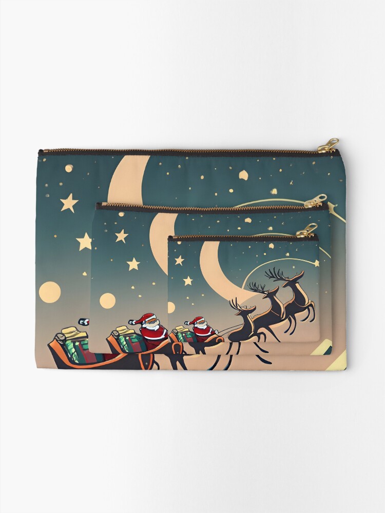 Thumbnail 2 of 4, Zipper Pouch, Santa Claus in sleigh with reindeers Minimalistic Drawing designed and sold by Patricks-Art.
