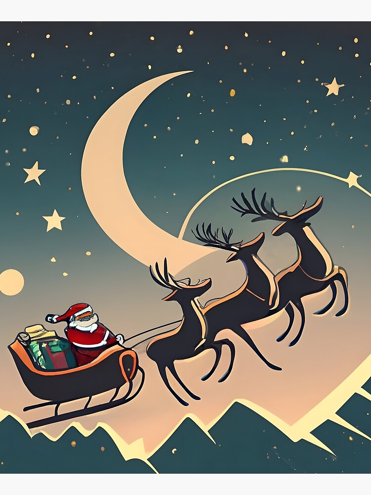 Thumbnail 6 of 6, Apron, Santa Claus in sleigh with reindeers Minimalistic Drawing designed and sold by Patricks-Art.