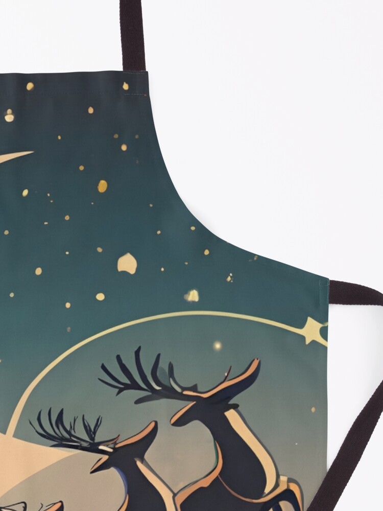 Thumbnail 3 of 6, Apron, Santa Claus in sleigh with reindeers Minimalistic Drawing designed and sold by Patricks-Art.