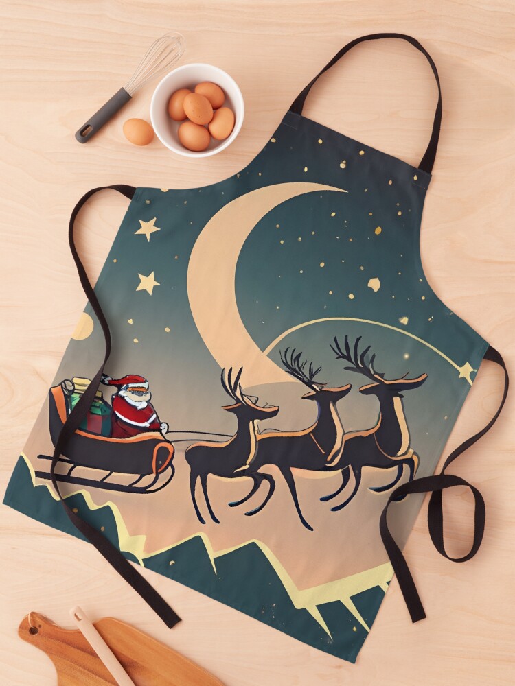 Thumbnail 1 of 6, Apron, Santa Claus in sleigh with reindeers Minimalistic Drawing designed and sold by Patricks-Art.