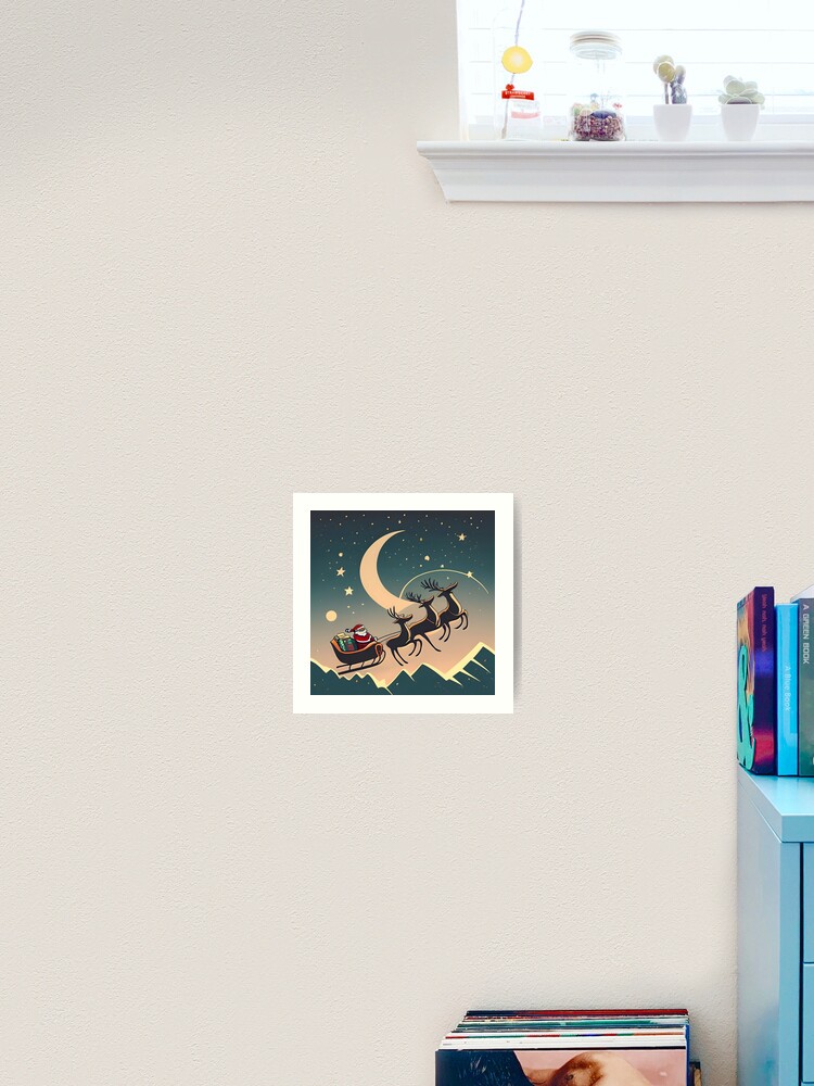 Thumbnail 2 of 3, Art Print, Santa Claus in sleigh with reindeers Minimalistic Drawing designed and sold by Patricks-Art.