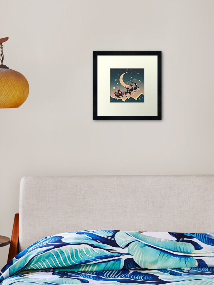 Thumbnail 2 of 7, Framed Art Print, Santa Claus in sleigh with reindeers Minimalistic Drawing designed and sold by Patricks-Art.