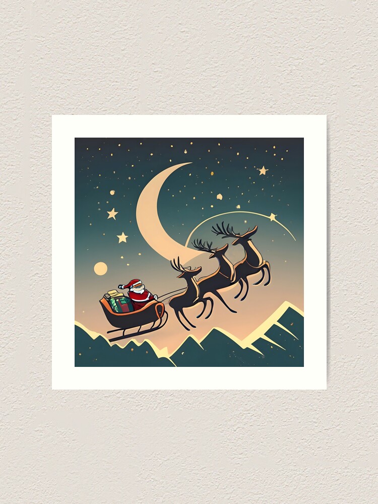 Thumbnail 1 of 3, Art Print, Santa Claus in sleigh with reindeers Minimalistic Drawing designed and sold by Patricks-Art.