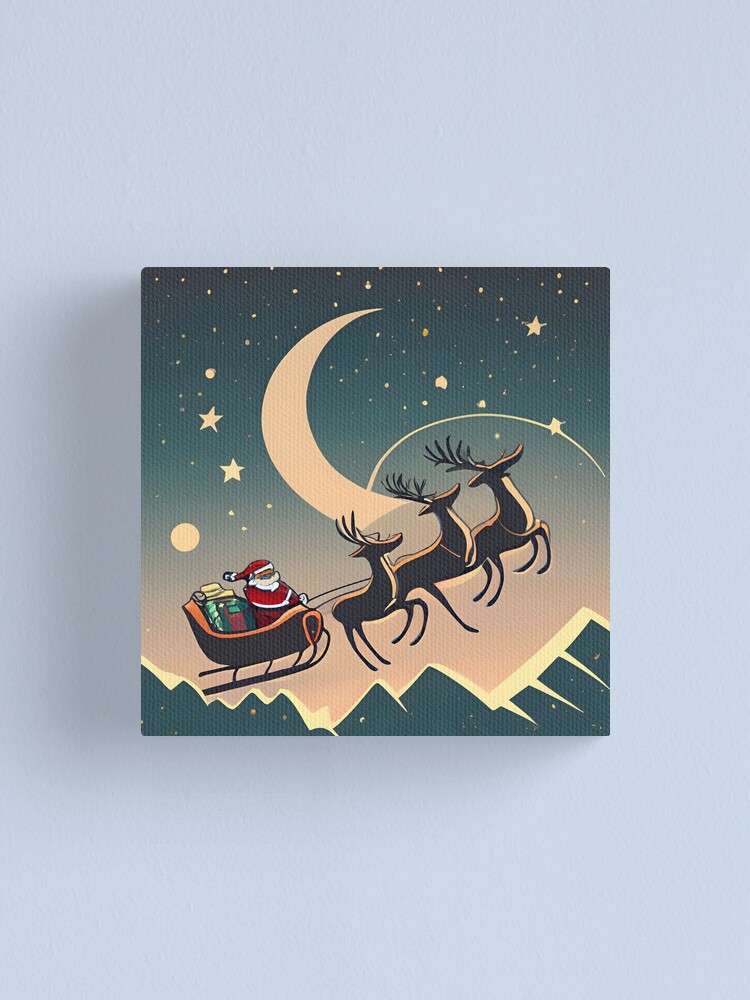 Thumbnail 1 of 3, Canvas Print, Santa Claus in sleigh with reindeers Minimalistic Drawing designed and sold by Patricks-Art.